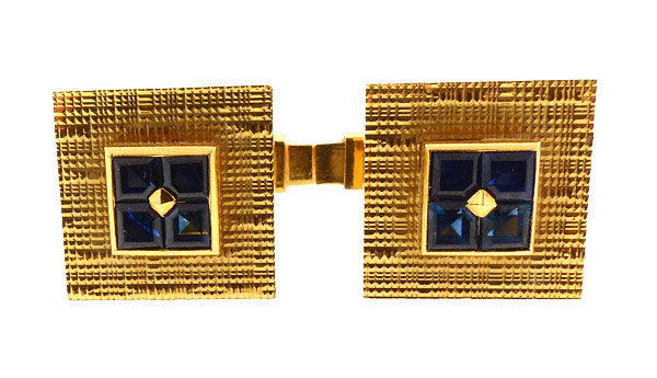 French 18K Gold &amp; Sapphire Snap Cufflinks