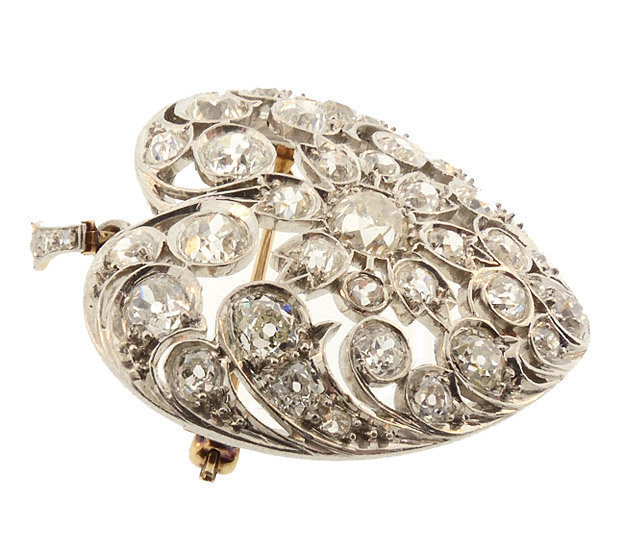 Edwardian Platinum Diamond Puffed Heart Pendant/Brooch