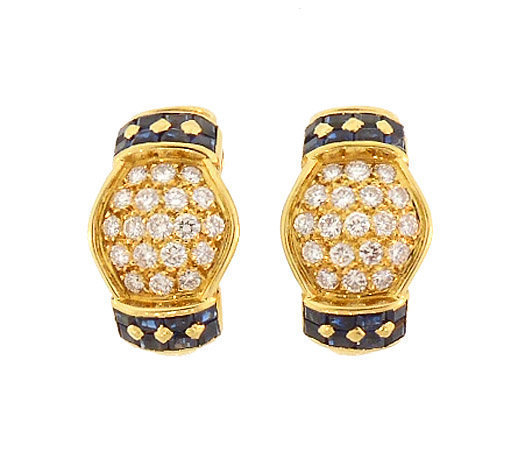 Pery & Cie French 18K Gold Diamond Sapphire Earrings
