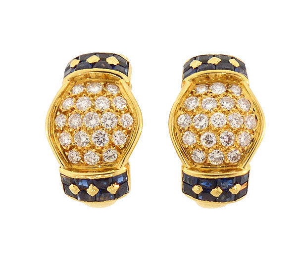 Pery &amp; Cie French 18K Gold Diamond Sapphire Earrings