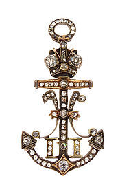 Imperial Russian Czar Nicholas II Diamond Anchor Brooch