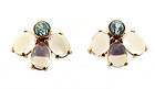 Retro 14K Gold, Blue Zircon & Moonstone Earrings