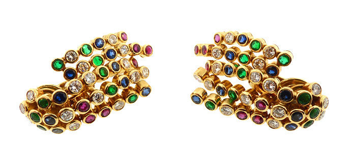 Chaumet 18K Diamond Ruby Sapphire Emerald Earrings