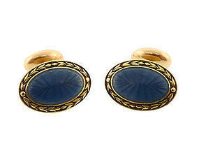 Victorian Carter Gough 14K Gold Enamel Cufflinks