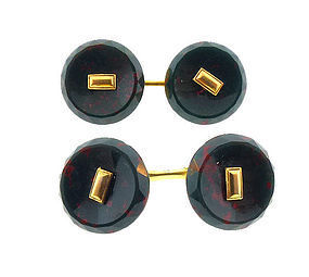 Art Deco 14K Gold & Bloodstone Cufflinks