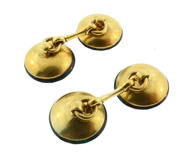 Art Deco 14K Gold &amp; Bloodstone Cufflinks