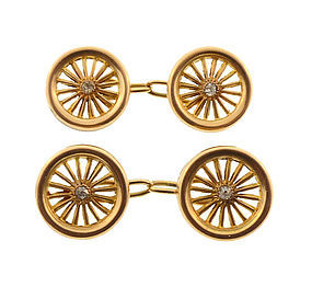 Victorian 15K Gold & Diamond Carriage Wheel Cufflinks