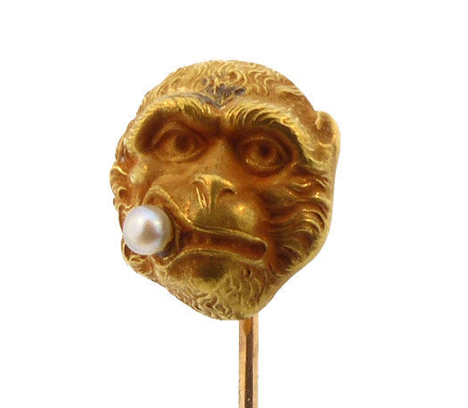Victorian 14K Gold Smoking Monkey Stick Pin