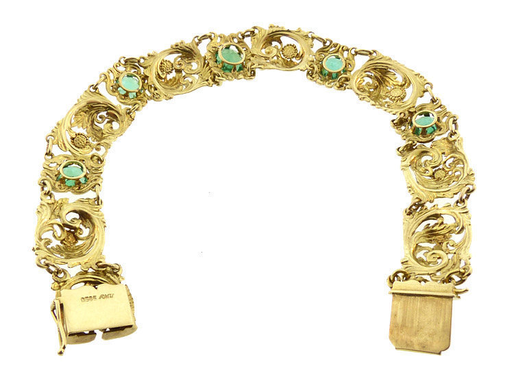 Art Nouveau 14K Gold &amp; Green Tourmaline Bracelet