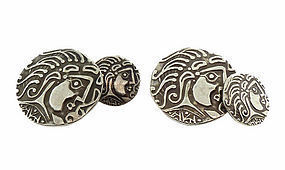 Cubist Greek-Style Silver Medusa Cufflinks