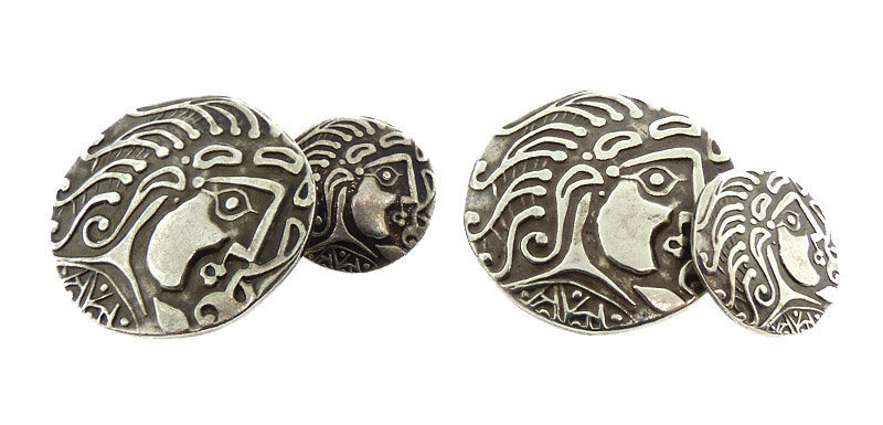 Cubist Greek-Style Silver Medusa Cufflinks