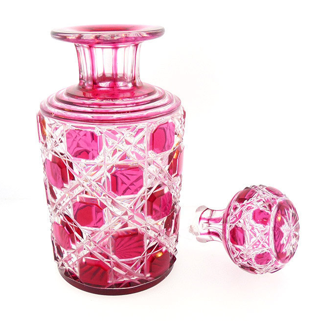Baccarat Crystal Cranberry-Cut-To-Clear Perfume Bottle
