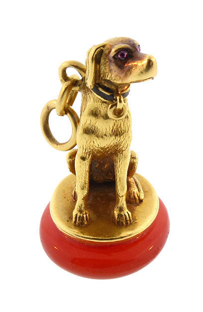 Victorian 18K Gold Ruby Carnelian Hound Dog Fob Seal