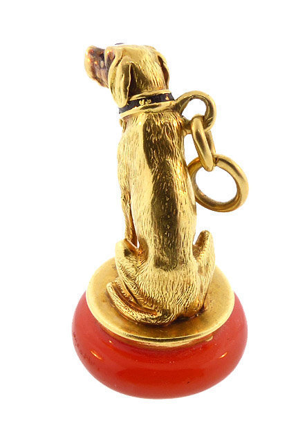 Victorian 18K Gold Ruby Carnelian Hound Dog Fob Seal