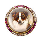 Edwardian 18K Diamond Ruby Essex Crystal Collie Brooch