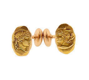 Victorian 14K Gold Shiebler Style Medallian Cufflinks