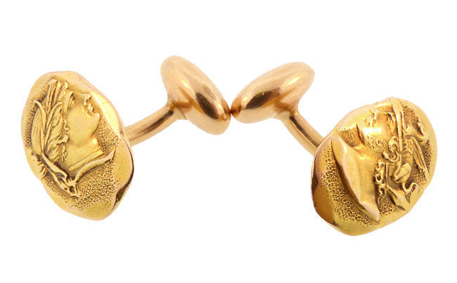 Victorian 14K Gold Shiebler Style Medallian Cufflinks