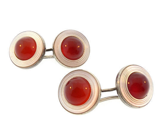 Art Deco Silver Carnelian & Mother of Pearl Cufflinks