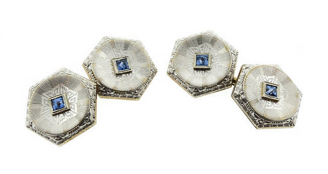 Edwardian Platinum, 14K Gold & Sapphire Cufflinks