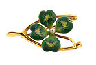 Krementz Gold Enamel 4-Leaf Clover Wishbone Pin