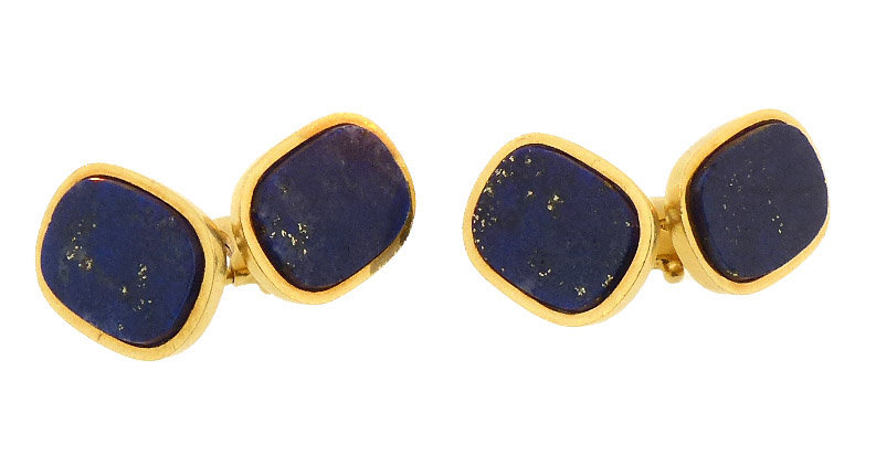 Heavy 18K Gold &amp; Lapis Lazuli Cufflinks