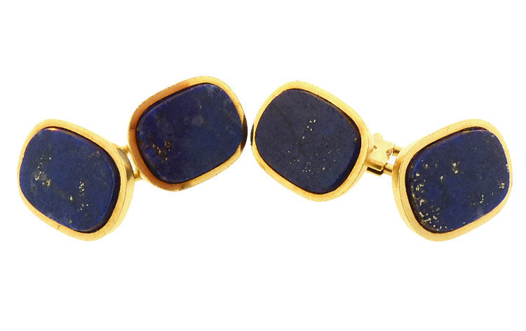 Heavy 18K Gold &amp; Lapis Lazuli Cufflinks