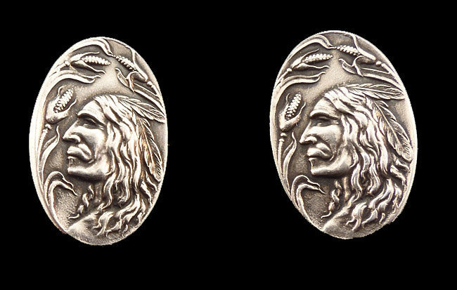 Art Nouveau Sterling Silver Indian Head Cufflinks