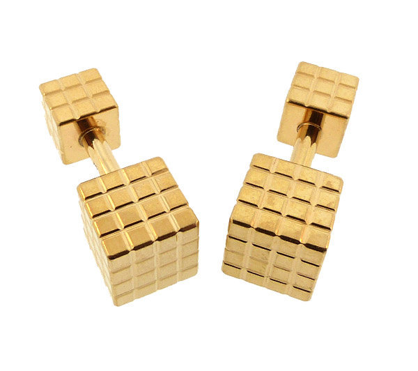 14K Gold Cube Barbell Cufflinks