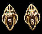 Art Nouveau 14K Gold Diamond Emerald Gargoyle Cufflinks