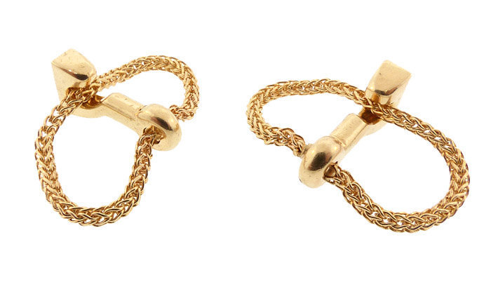 Retro 14K Gold &amp; Emerald Chain Cufflinks