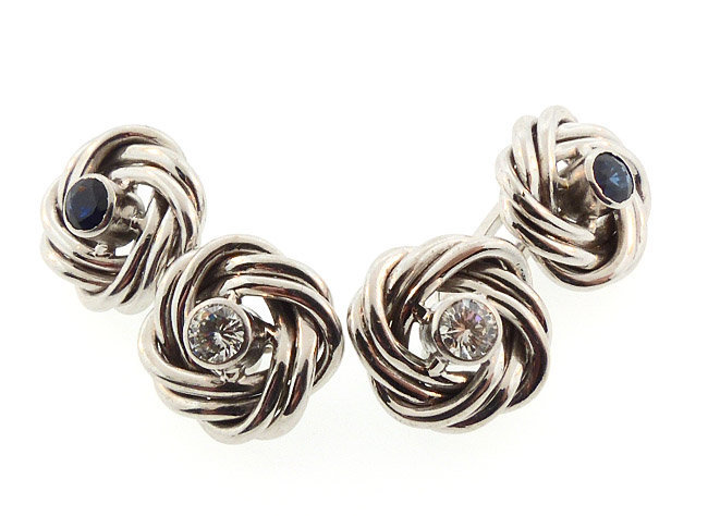 Vintage Platinum, Diamond &amp; Sapphire Knot Cufflinks