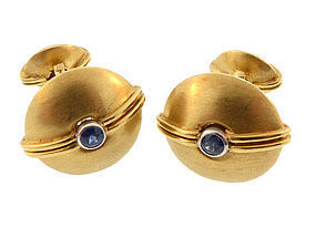 David Webb 18K Gold Platinum & Sapphire Cufflinks