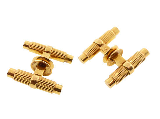 French 18K Gold Baton Mechanical Snap Cufflinks