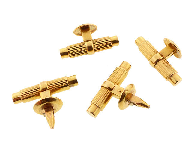 French 18K Gold Baton Mechanical Snap Cufflinks