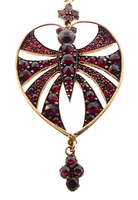 Victorian Art Nouveau Garnet Butterfly Pendant