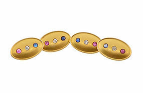 Patriotic Victorian 14K Gold, Diamond, Ruby & Sapphire Cufflinks
