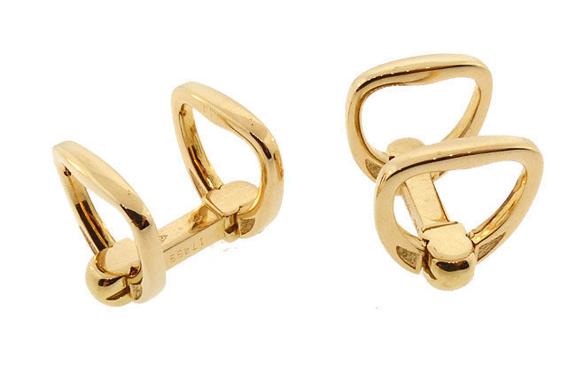 Hermes 18K Yellow Gold Stirrup Cufflinks