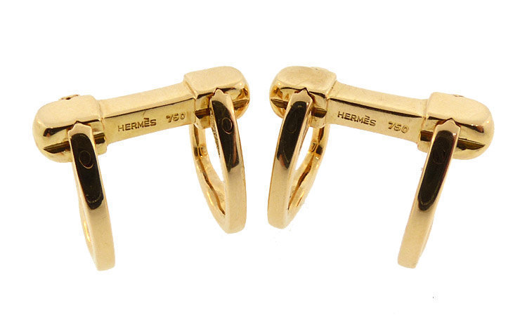 Hermes 18K Yellow Gold Stirrup Cufflinks