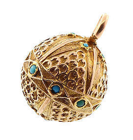 Victorian Etruscan Revival 18K Gold & Turquoise Ball Locket