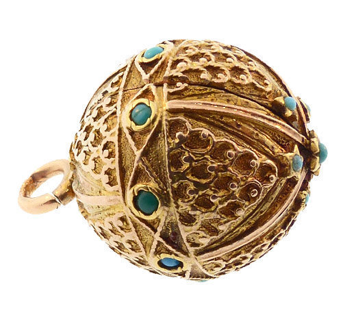 Victorian Etruscan Revival 18K Gold &amp; Turquoise Ball Locket