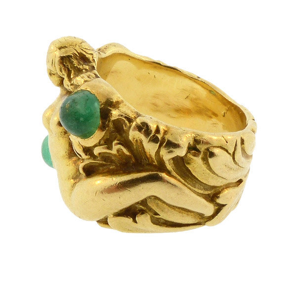 Galerie Francois Gennari 18K Gold Emerald Mermaid Ring