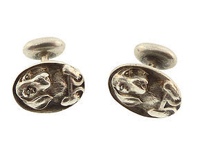 Victorian Sterling Silver Beagle Hound Dog Cufflinks