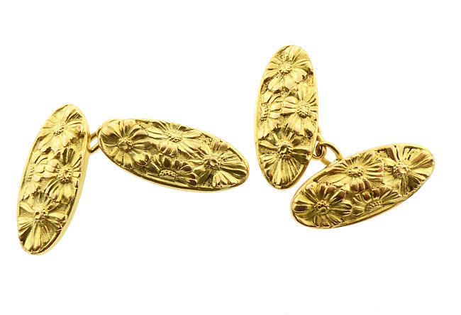 Art Nouveau 20K Gold Floral Double-Faced Cufflinks