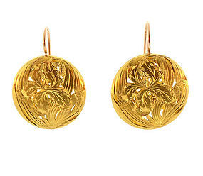 French Art Nouveau 18K Gold Floral Earrings