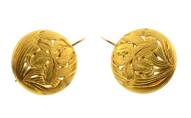 French Art Nouveau 18K Gold Floral Earrings