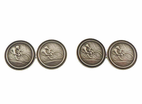 Art Nouveau Silver Bicycle Racing Medallion Cufflinks