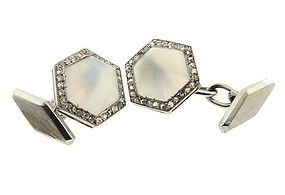 French Art Deco Platinum Moonstone & Diamond Cufflinks