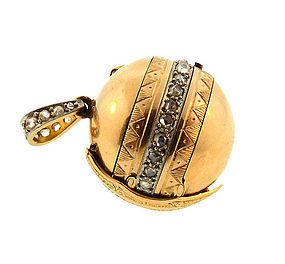 French Napoleon III 18K Gold & Diamond Folding Ball Locket