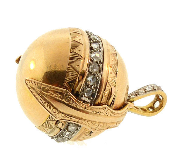 French Napoleon III 18K Gold &amp; Diamond Folding Ball Locket