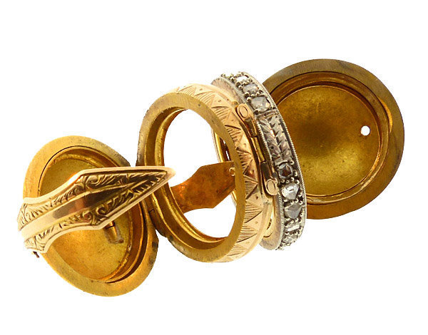 French Napoleon III 18K Gold &amp; Diamond Folding Ball Locket